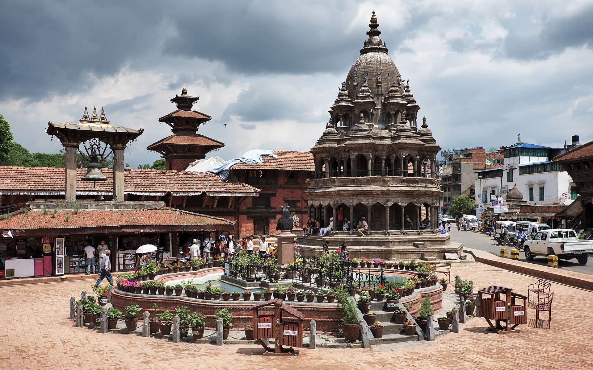 Temples and courtyard of Patan Durbar Square in Kathmandu Valley, Nepal